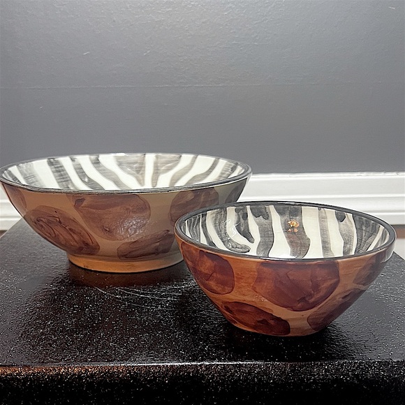 Zebra & Brown Giraffe Dip Chip Bowl Set Pottery Bowls from my Clay Studio NEW - Picture 3 of 15